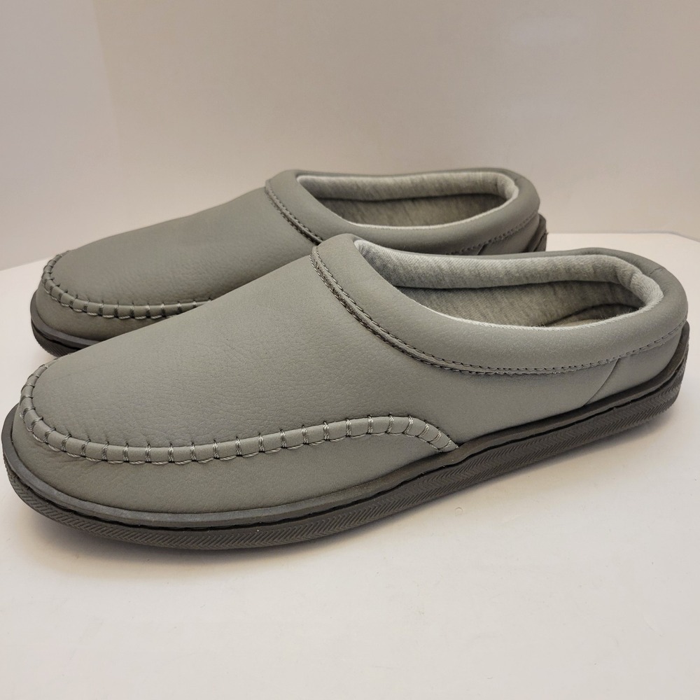 My Slippers By My Pillow Women's Gray Leather Slippers Sz 9 Cushioned Loafer EUC